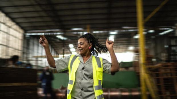 Woman in hi vis vest